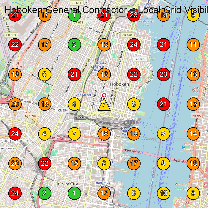 Hoboken General Contractor General Contractor GeoGrid ranking map for Hoboken NJ